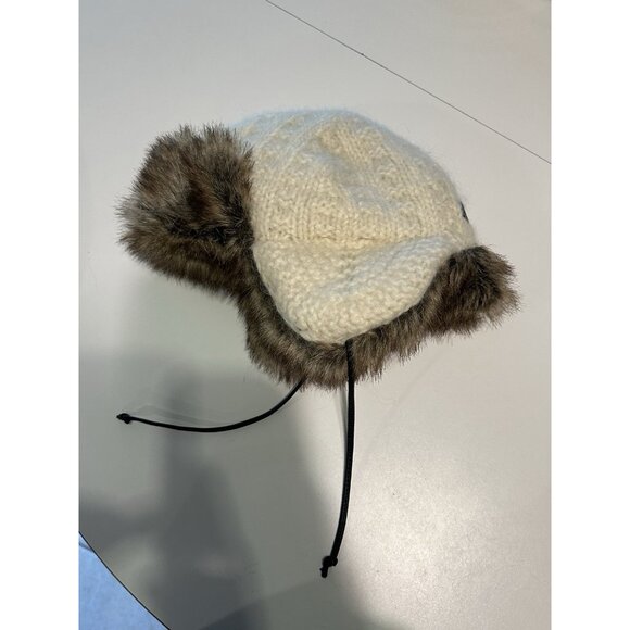 J Davidsson Icelandic Wool Cable Knit Fur Trapper Hat Earflap Beanie Unisex OS